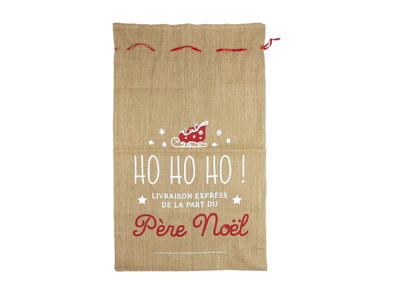 Sac à cadeaux de noel en toile de jute avec inscription Ho ho ho