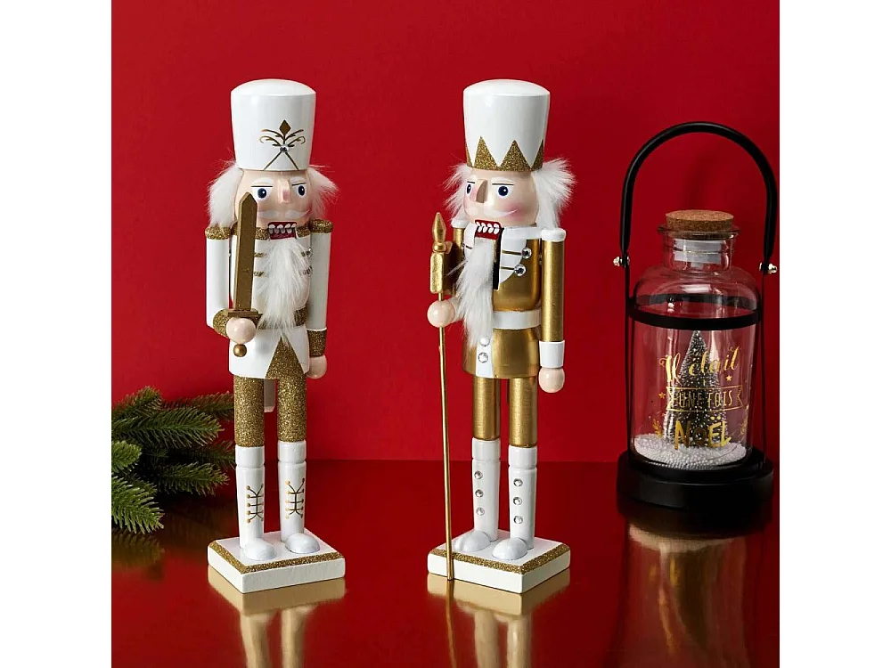 Set De 2 Figurines Casses Noisettes Blanc, Or