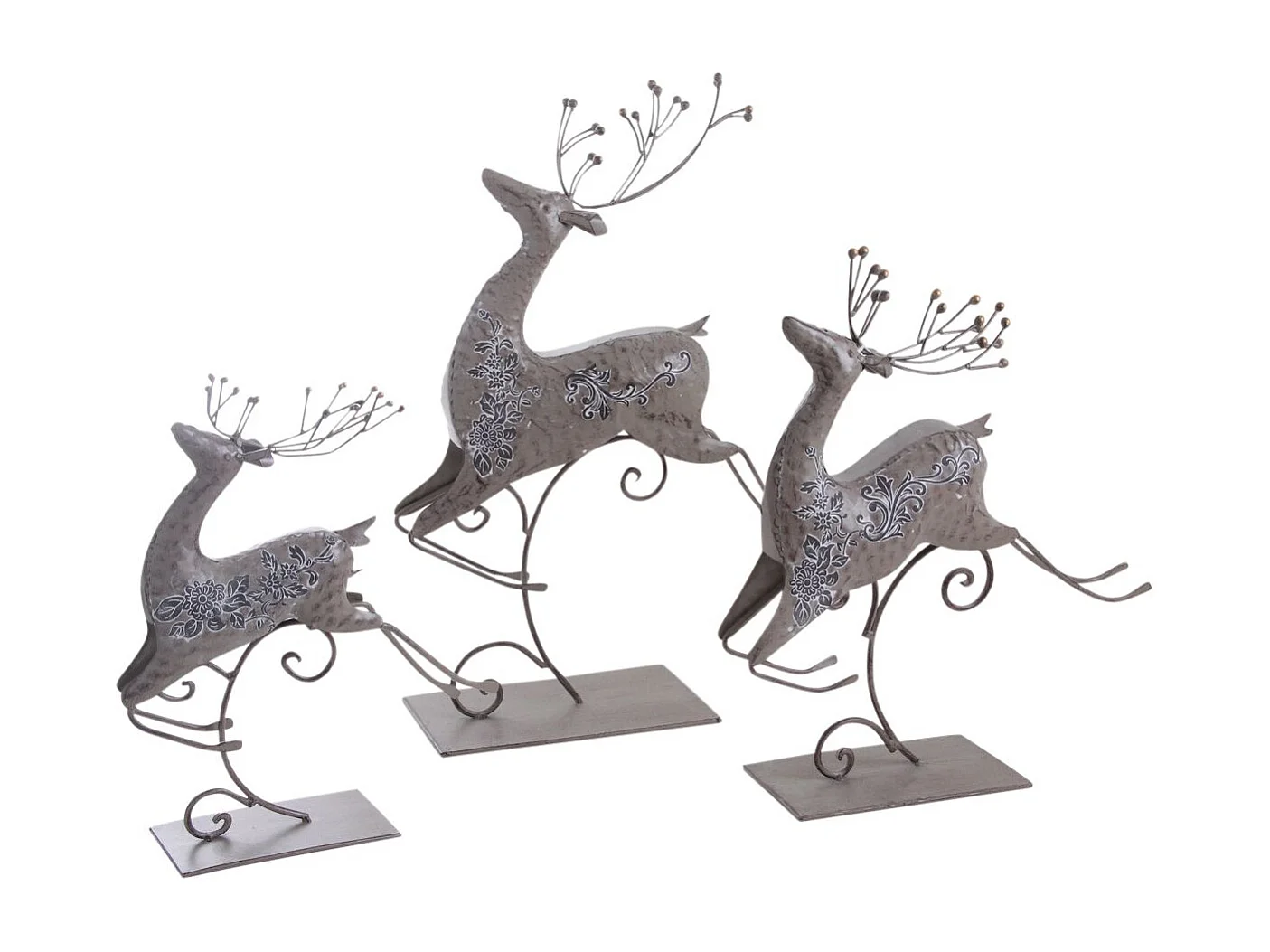 Série de 3 rennes de Noël sur pied en métal laqué gris – Décoration festive élégante