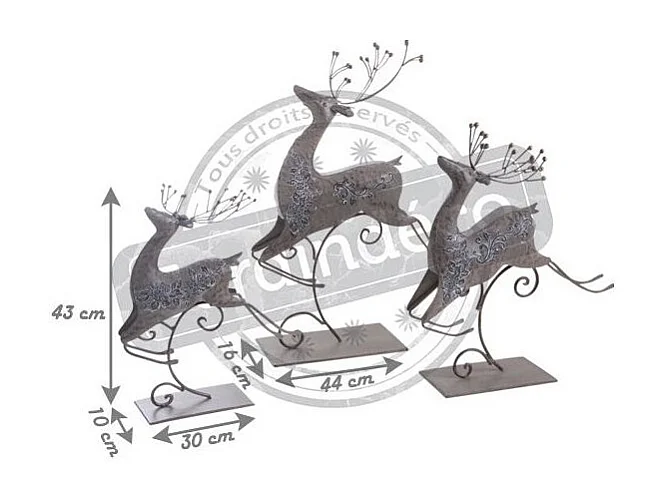 Série de 3 rennes de Noël sur pied en métal laqué gris – Décoration festive élégante