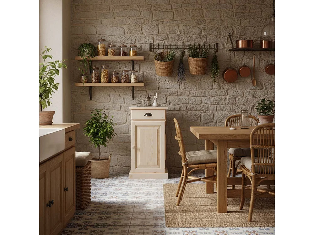 Confiturier en bois brut 1 tiroir 1 porte