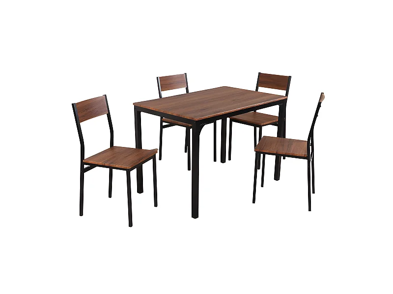 Ensemble table + 4 chaises métal et effet bois