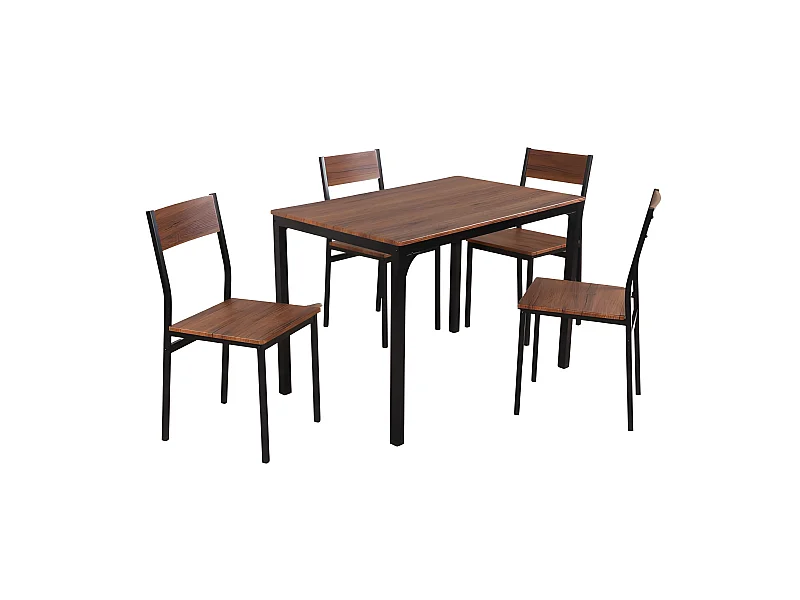 Ensemble table + 4 chaises métal et effet bois