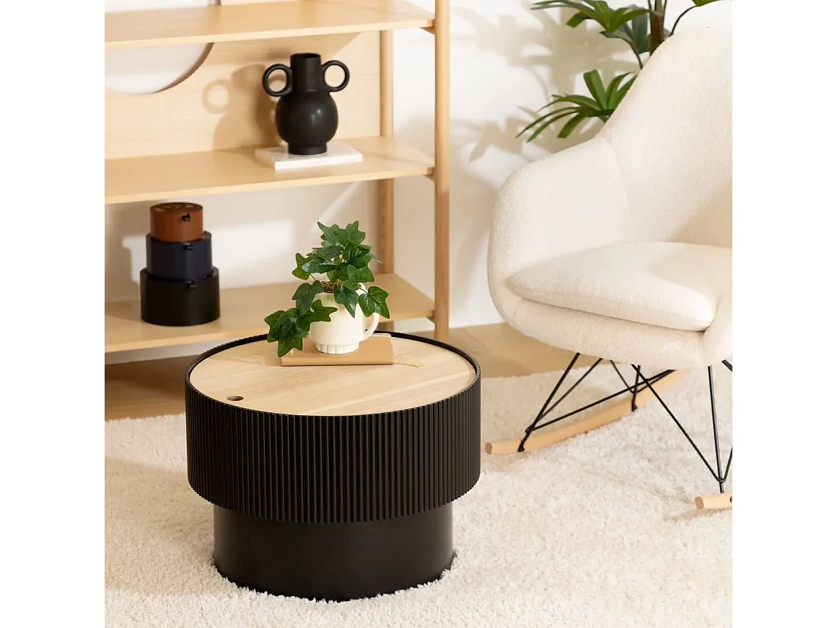 Table basse avec Coffre de rangement en bois peint Noir D 55 x H 38 cm