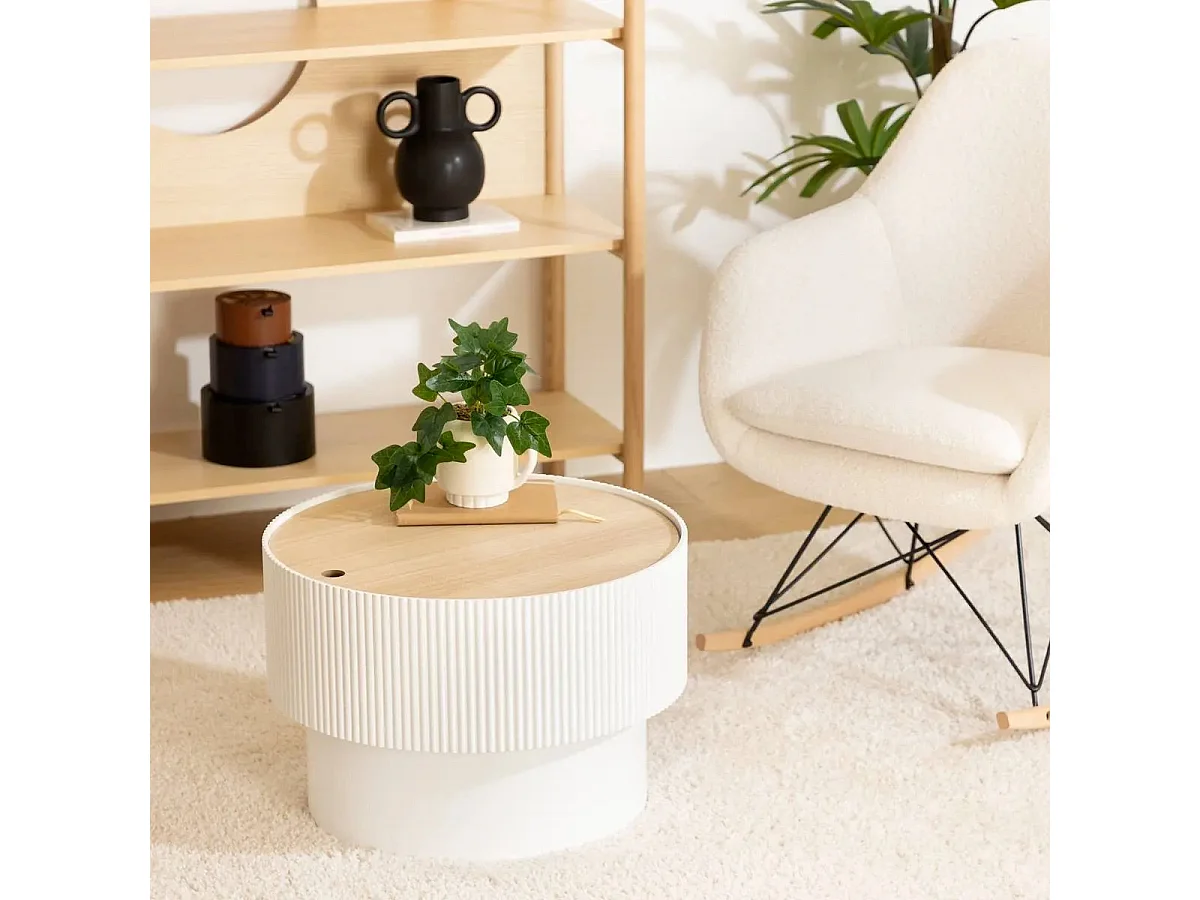 Table basse avec Coffre de rangement en bois peint Blanc D 55 x H 38 cm