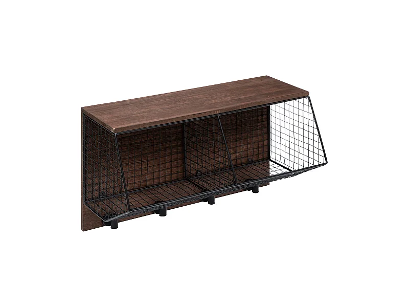 Étagère murale en bois aspect brocante et métal noir grillagé L 42 cm