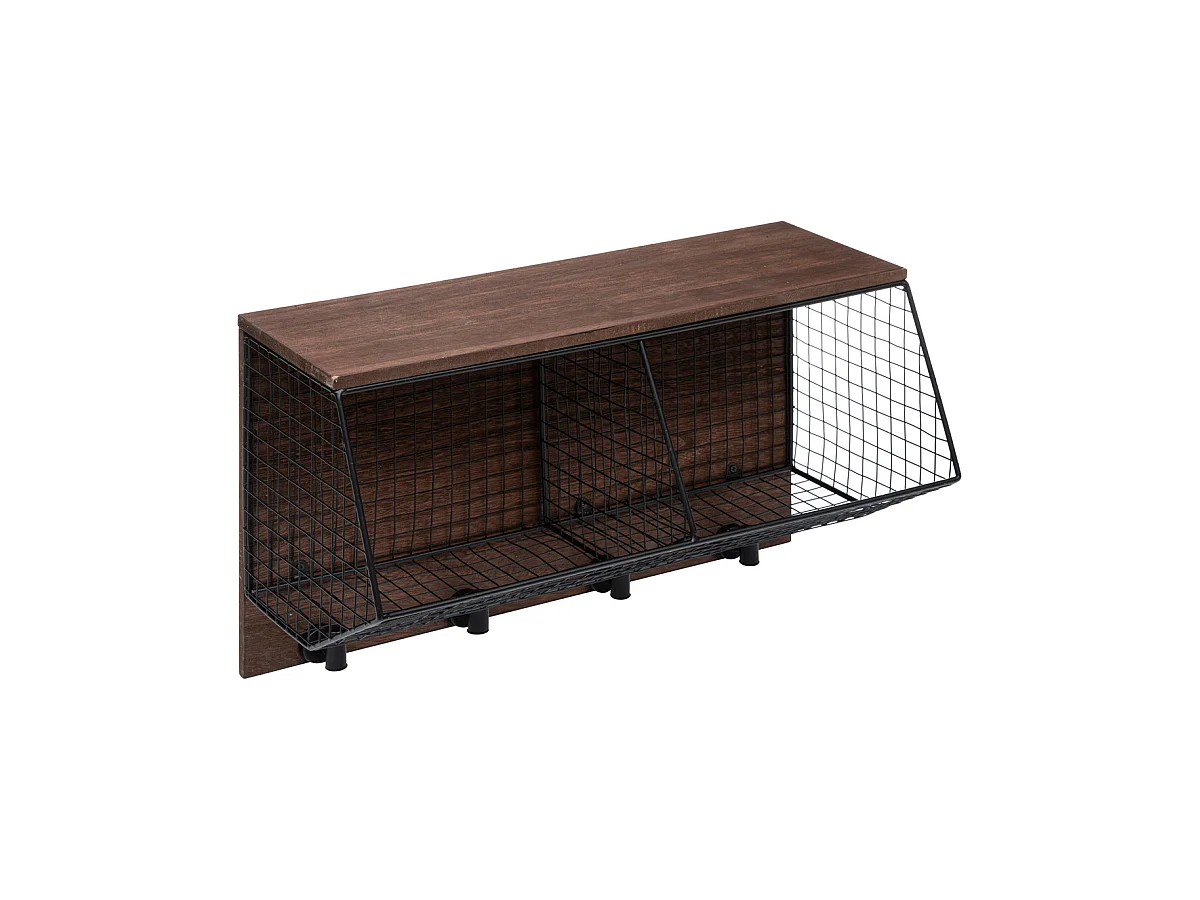 Étagère murale en bois aspect brocante et métal noir grillagé L 42 cm