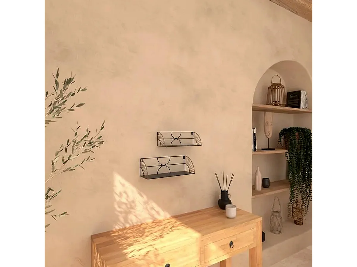 Lot de 2 Étagères murales en métal Noir avec déco L 37 et 42 cm