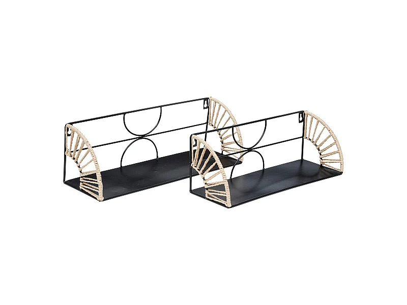 Lot de 2 Étagères murales en métal Noir avec déco L 37 et 42 cm