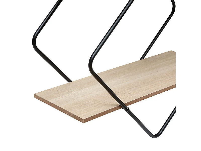 Étagère murale 2 niveaux en bois et métal noir 48 x 48 cm