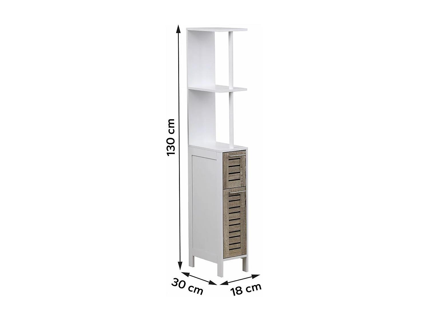Meuble Colonne de Salle de bain 2 Porte 2 Étagères H 130 cm - Blanc stockholm