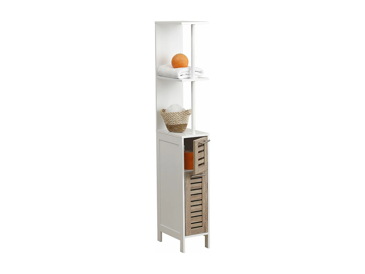 Meuble Colonne de Salle de bain 2 Porte 2 Étagères H 130 cm - Blanc stockholm