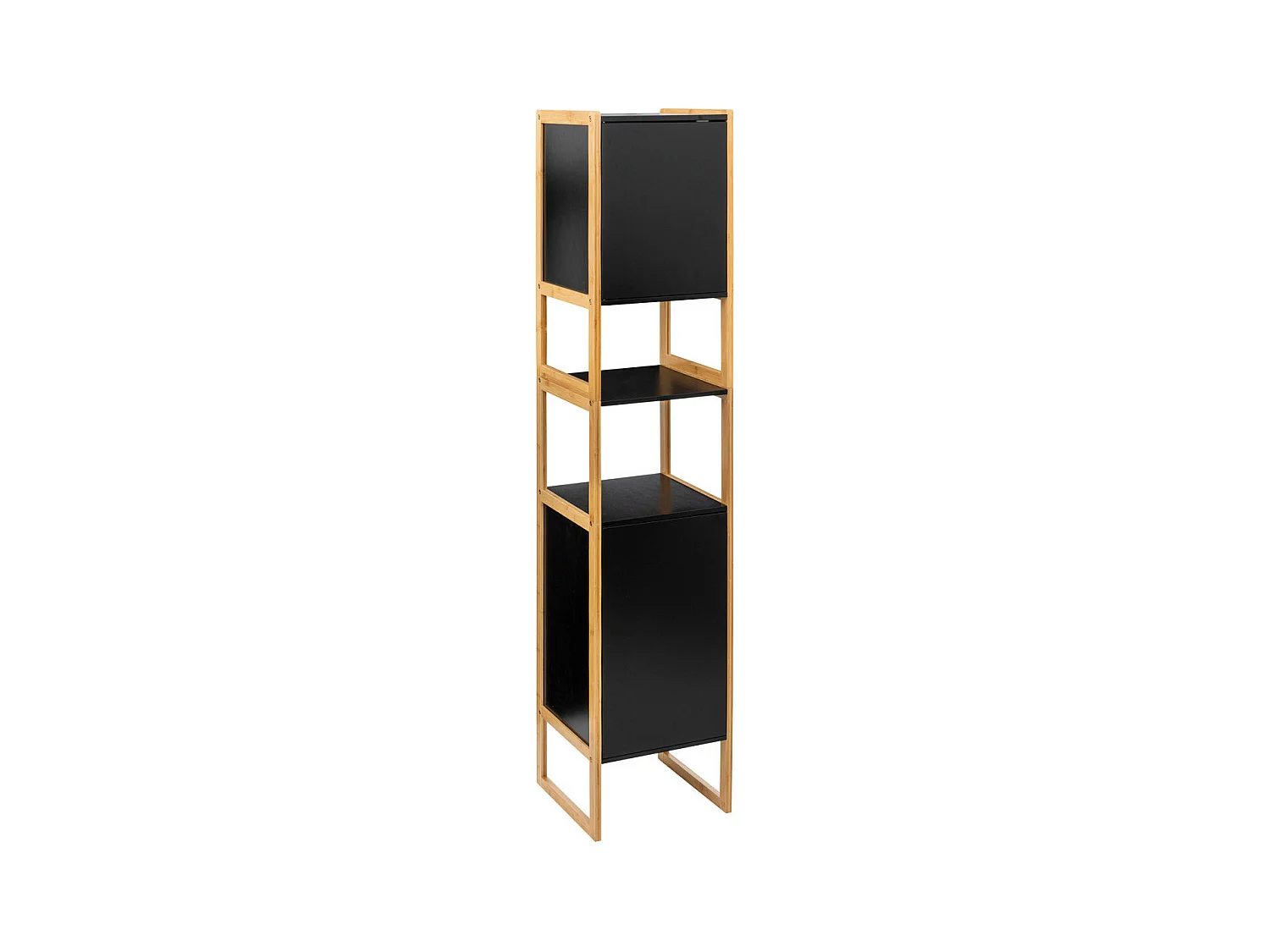 Meuble de rangement Colonne en Bambou et Bois Noir 2 Portes H 170 cm