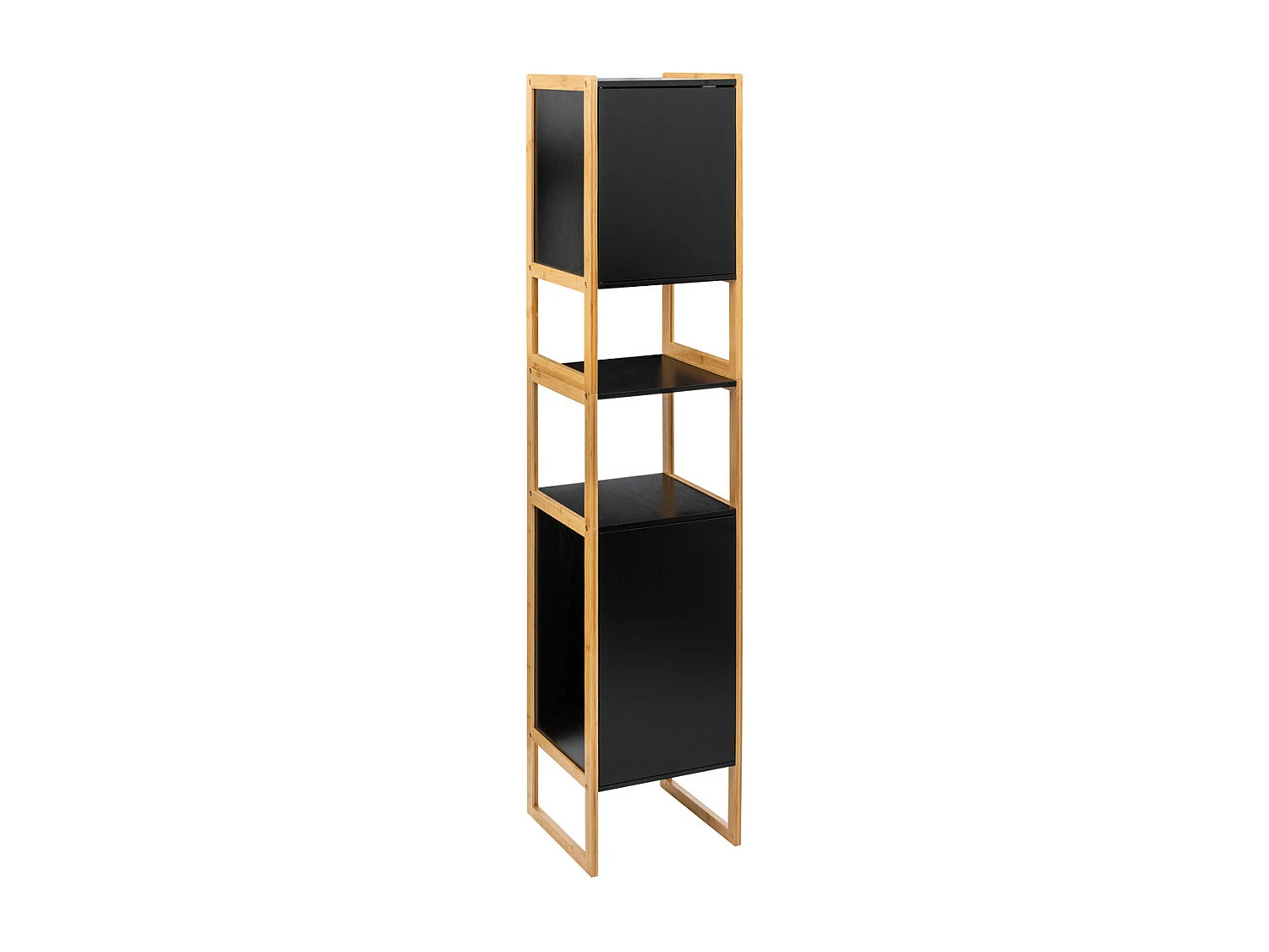 Meuble de rangement Colonne en Bambou et Bois Noir 2 Portes H 170 cm