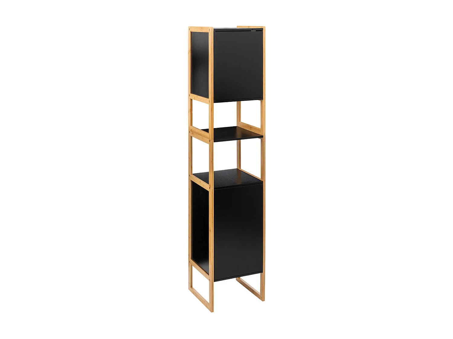Meuble de rangement Colonne en Bambou et Bois Noir 2 Portes H 170 cm