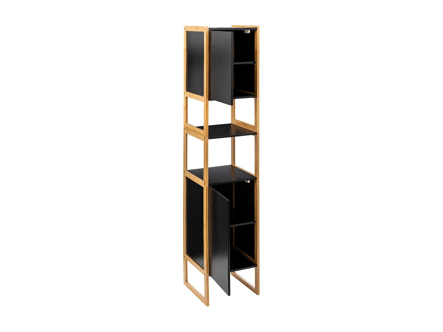 Meuble de rangement Colonne en Bambou et Bois Noir 2 Portes H 170 cm
