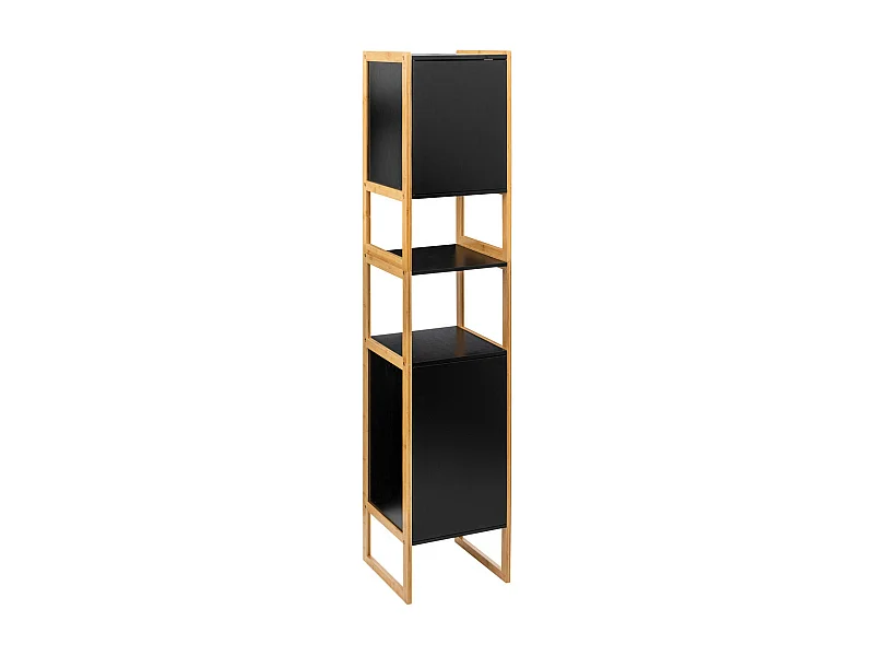 Meuble de rangement Colonne en Bambou et Bois Noir 2 Portes H 170 cm