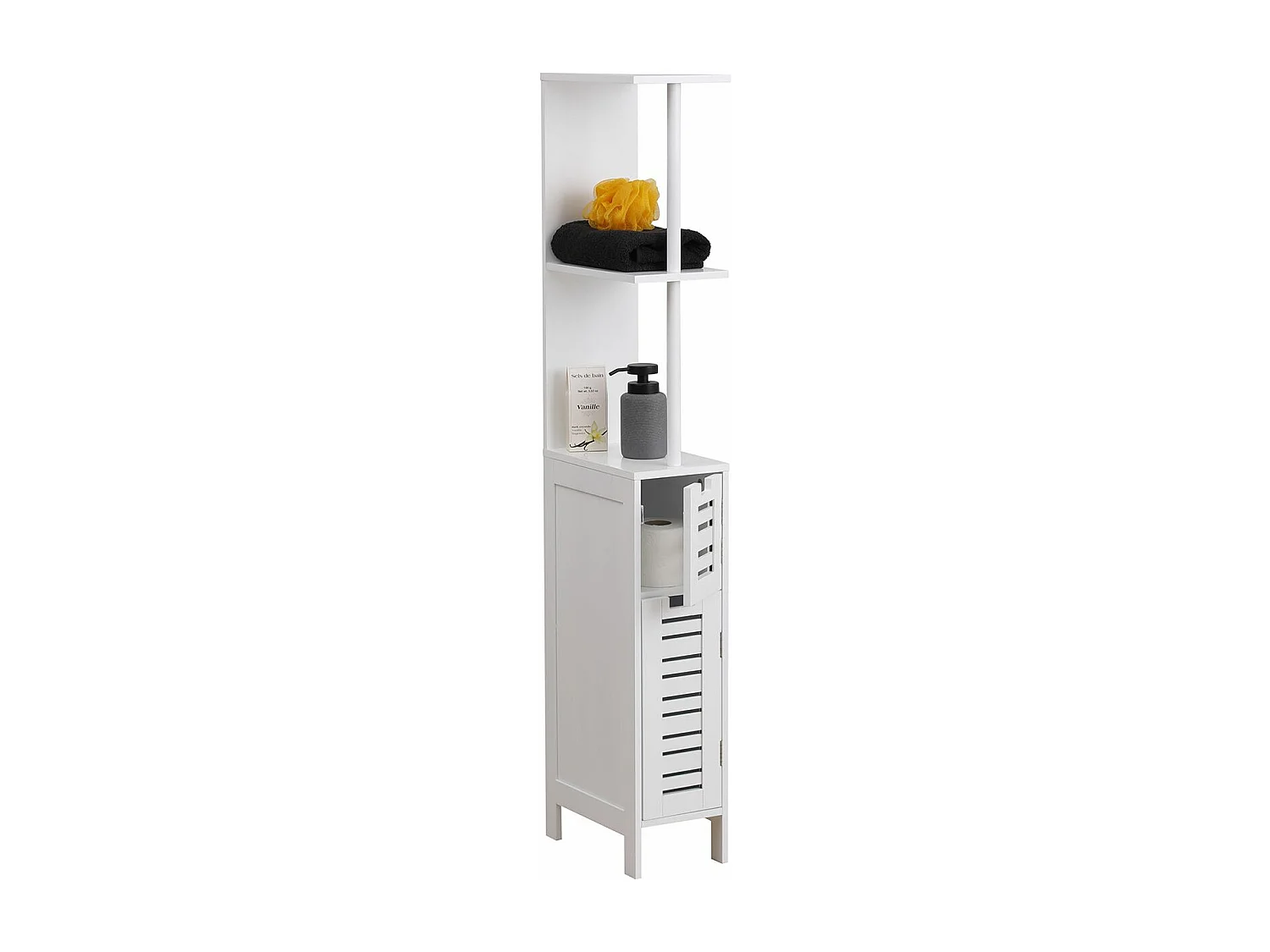 Meuble Colonne de Salle de bain 2 Porte 2 Étagères H 130 cm - Blanc miami