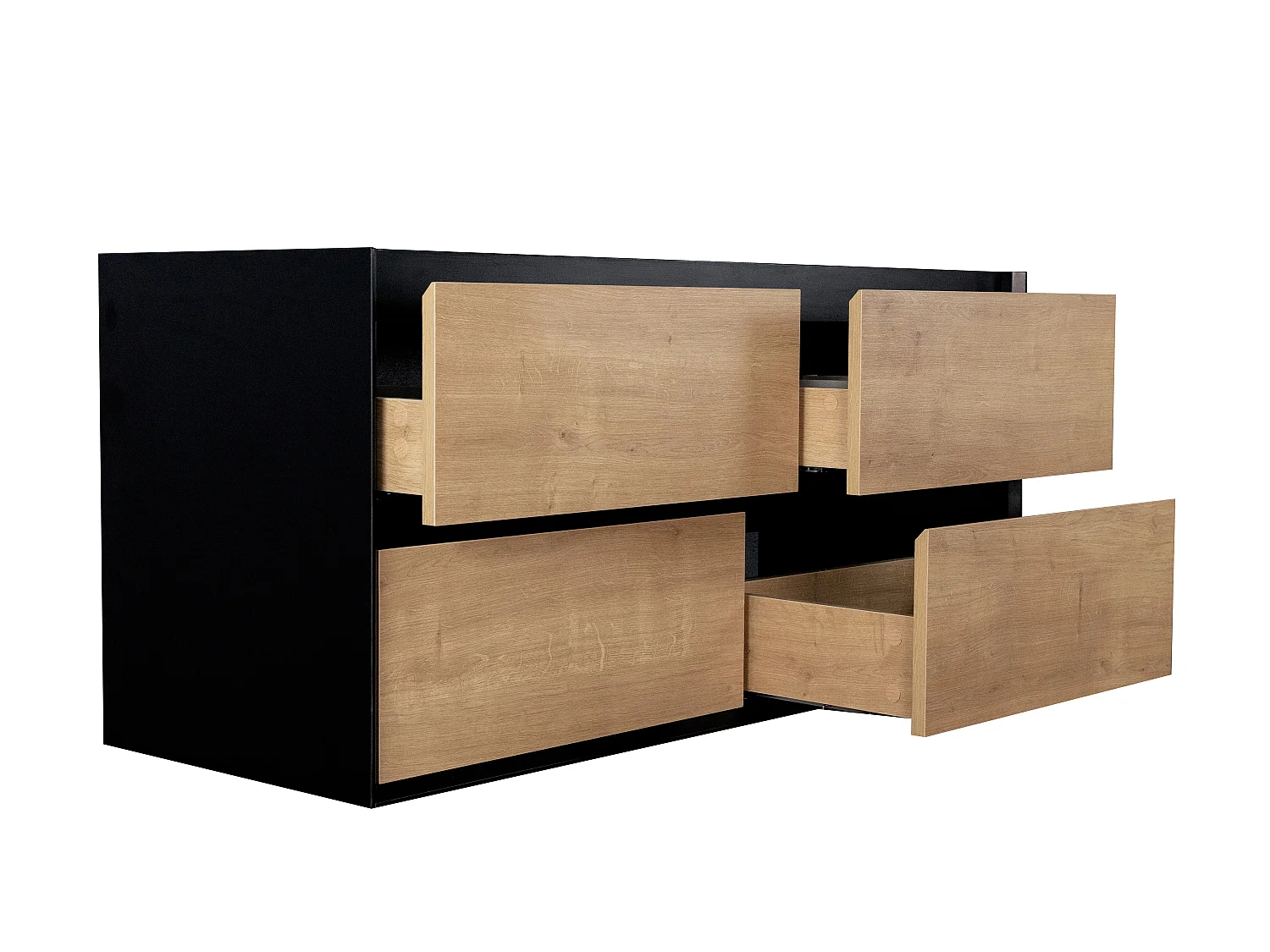 Hangend badkamermeubel met inbouwwastafel - Licht naturel en zwart - 120 cm - LANNICK