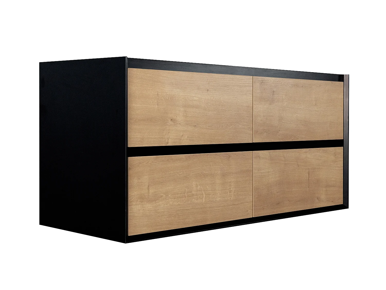 Meuble de salle de bain suspendu avec vasque à encastrer - Coloris naturel clair et noir - 120 cm - LANNICK