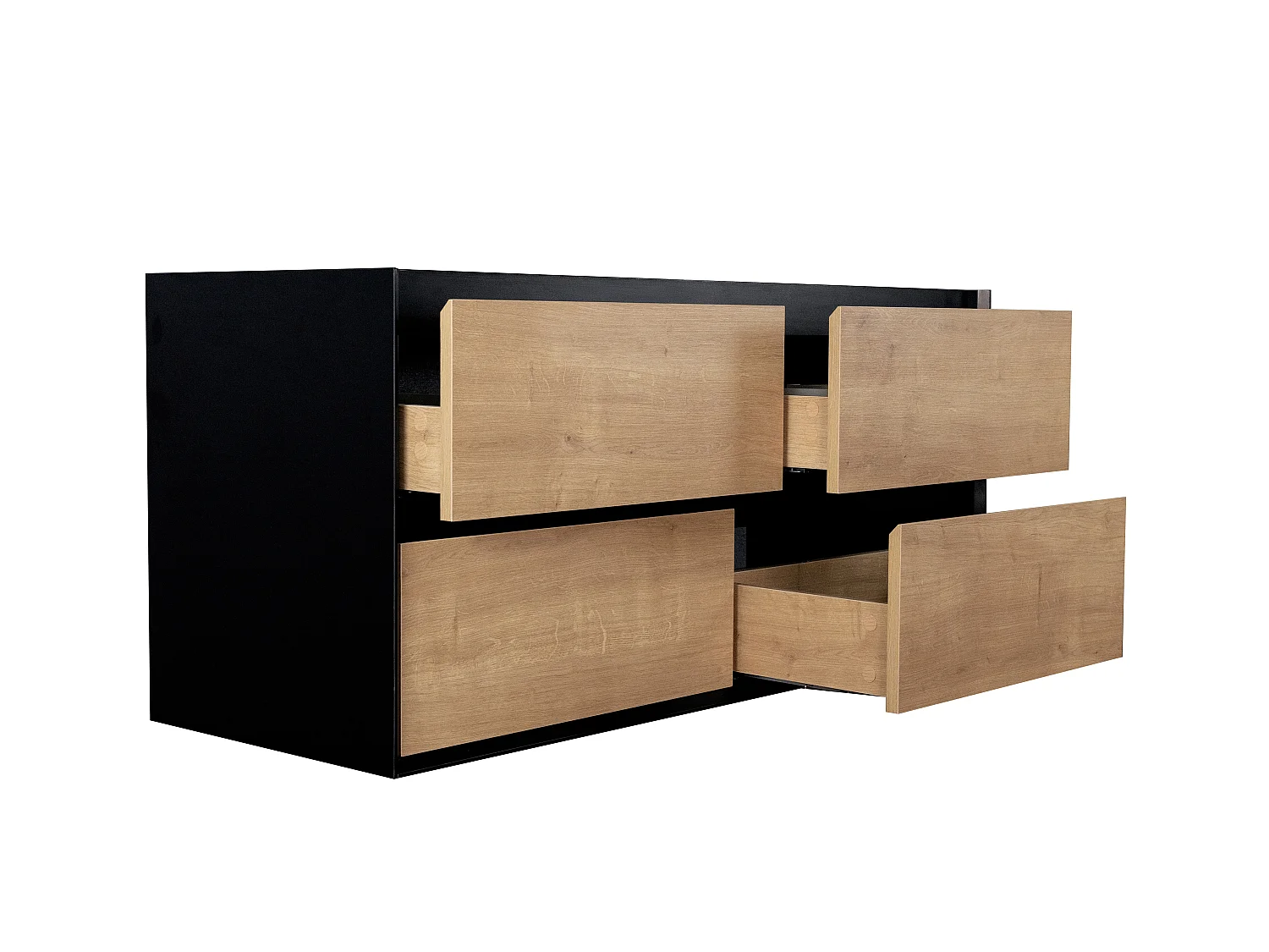 Meuble de salle de bain suspendu avec vasque à encastrer - Coloris naturel clair et noir - 120 cm - LANNICK