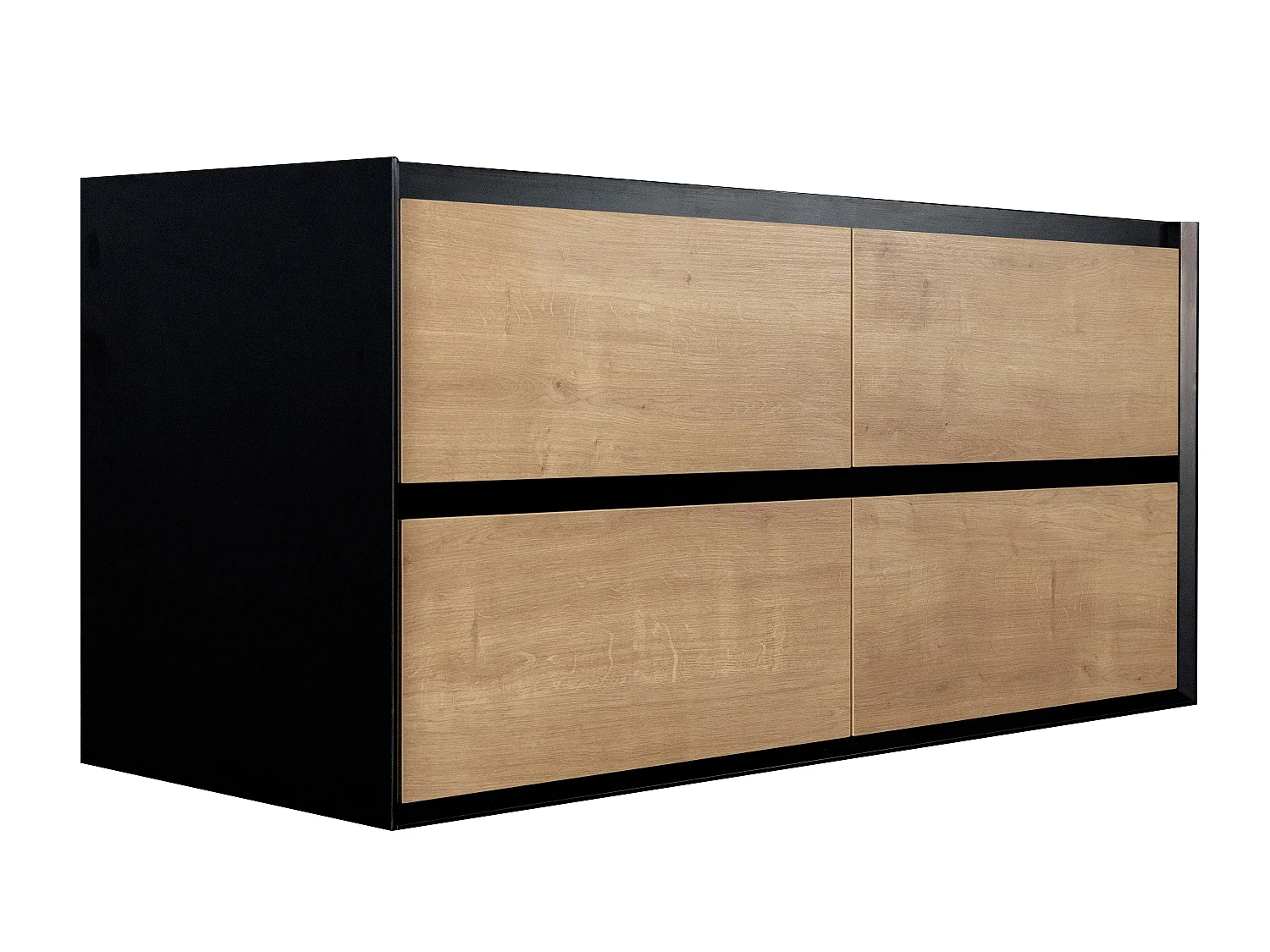 Móvel de casa de banho suspenso com lavatório embutido cor natural clara e preto 120 cm - LANNICK