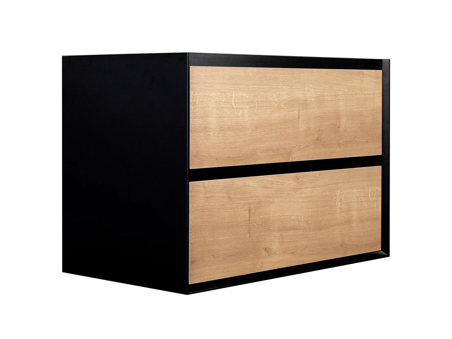 Mueble de baño flotante con lavabo empotrable - Color natural claro y negro - 80 cm - LANNICK