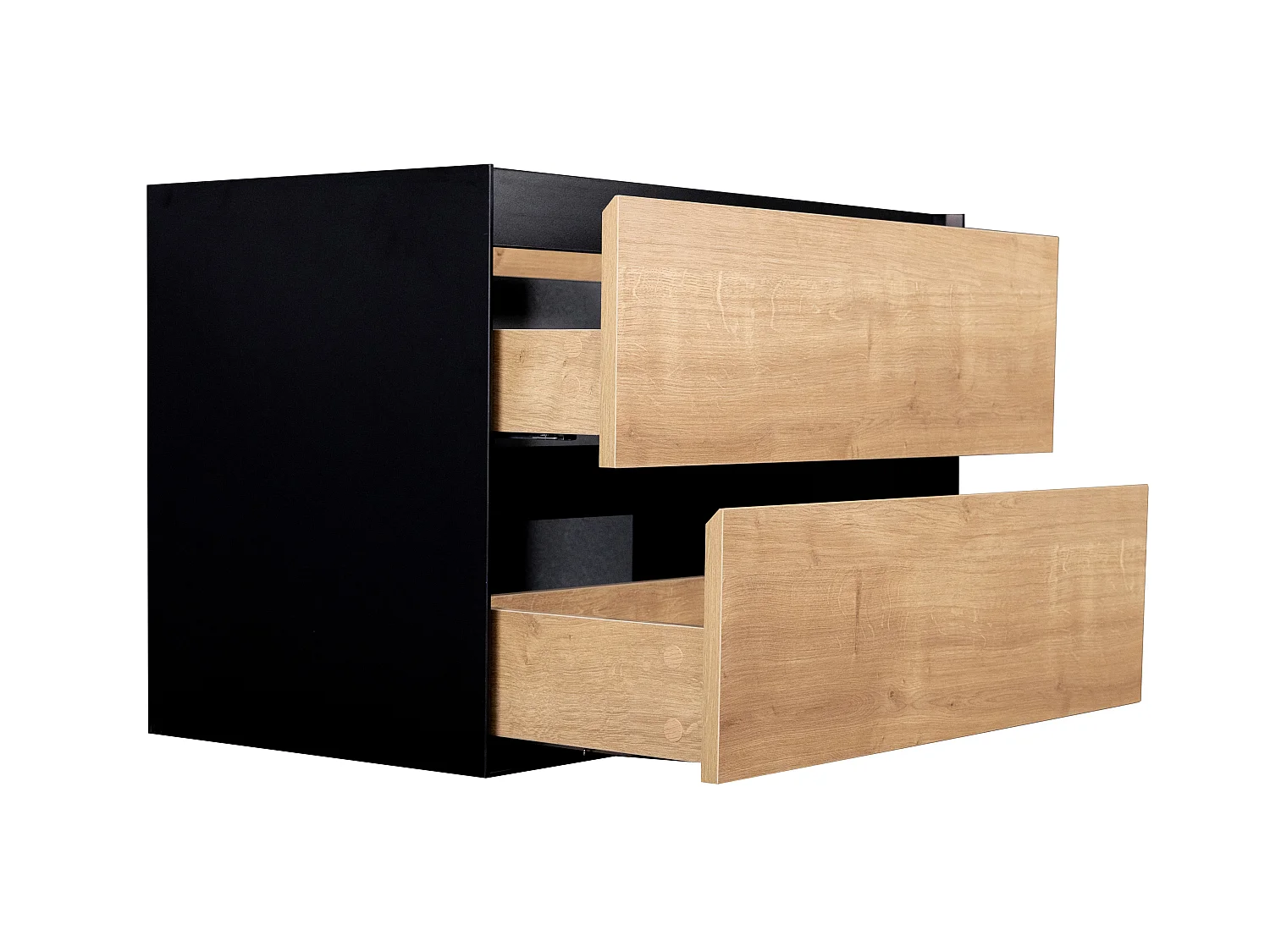 Mueble de baño flotante con lavabo empotrable - Color natural claro y negro - 80 cm - LANNICK