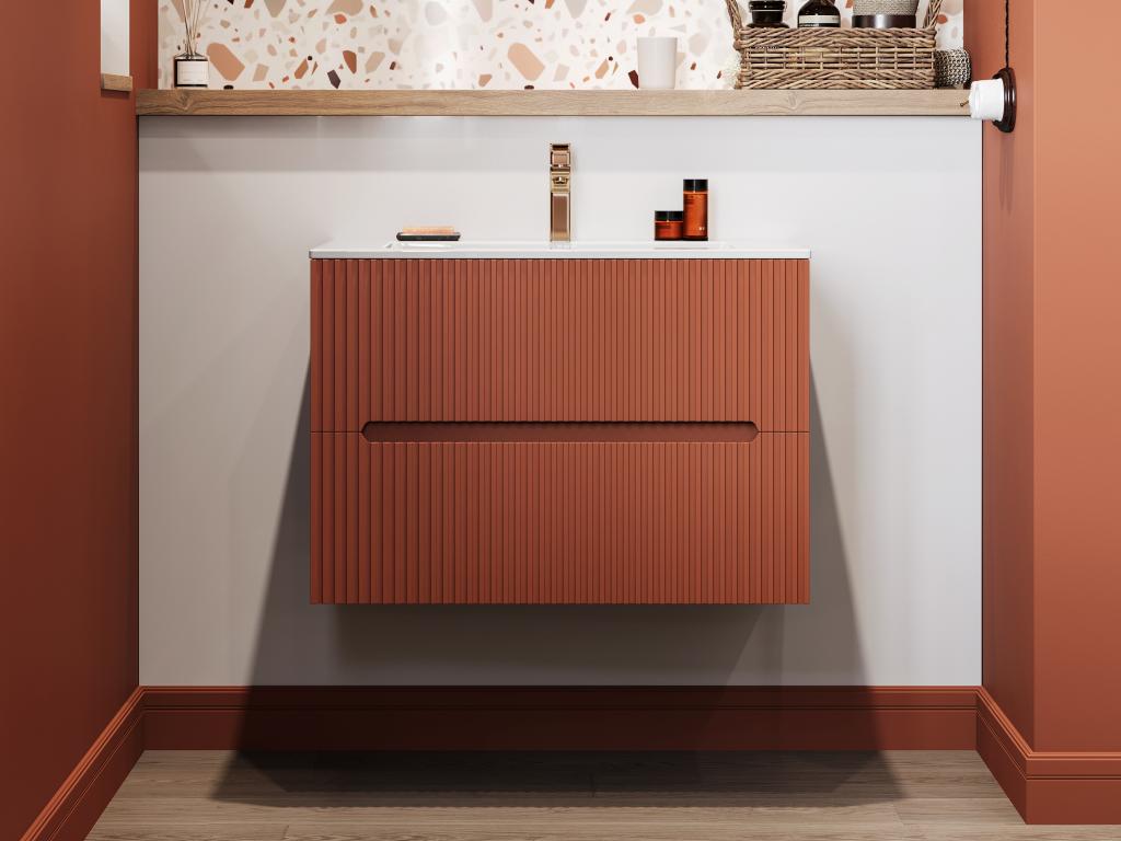 Waschbeckenunterschrank hängend mit Einbauwaschbecken - 80 cm - Terracotta günstig online kaufen