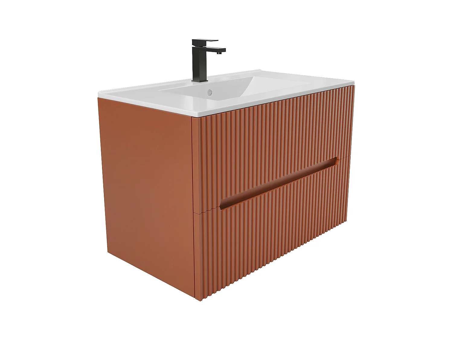 Væghængt badeværelsesmøbel med indbygget vask i struktureret terracotta 80 cm PAVANI