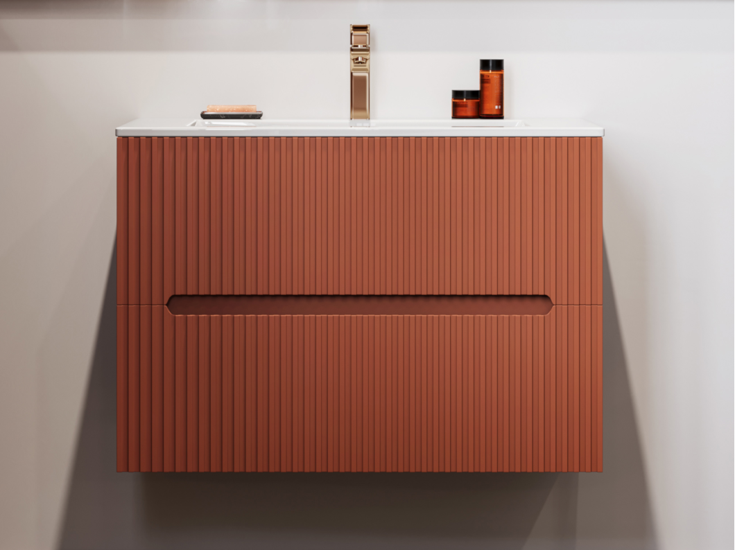 Waschbeckenunterschrank hängend mit Einbauwaschbecken - 80 cm - Terracotta gerippt - PAVANI