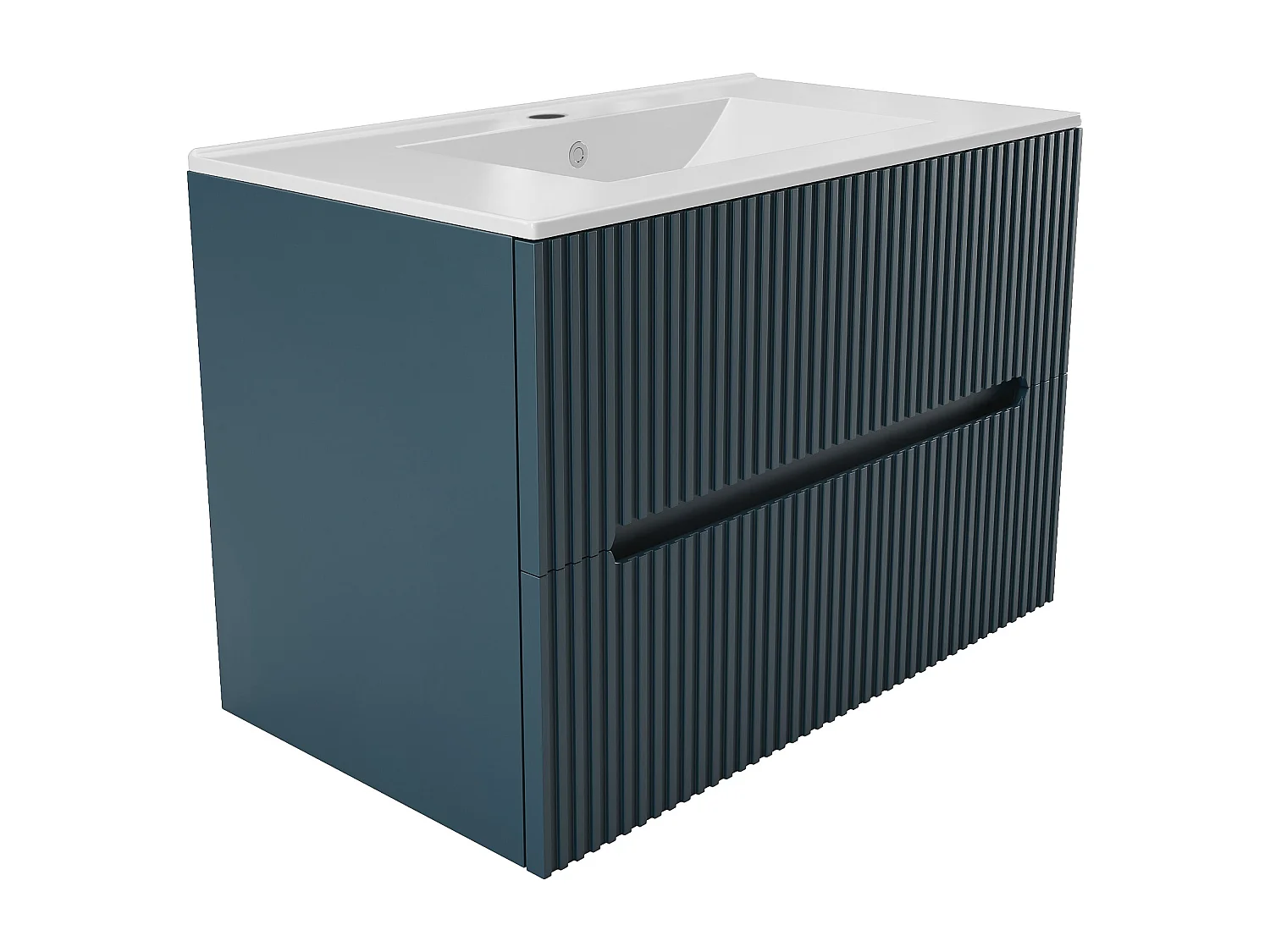 Meuble de salle de bain suspendu avec vasque à encastrer - Strié bleu - 80 cm - PAVANI