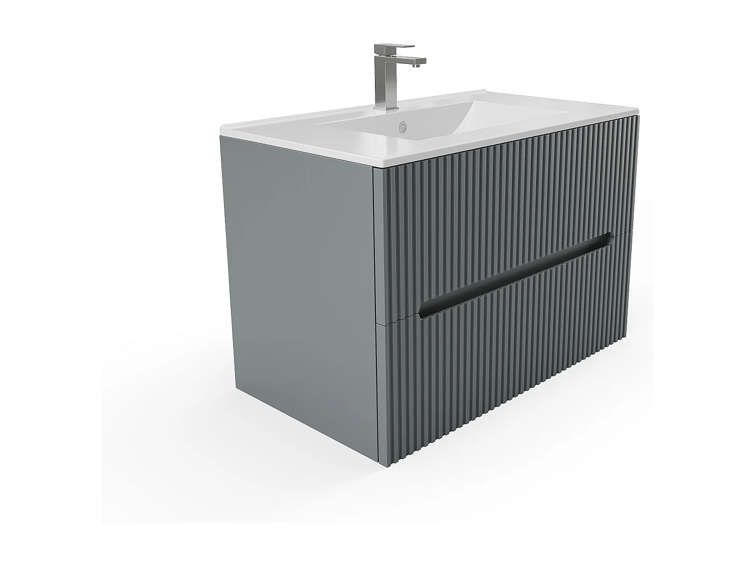 Upphängd badrumsmöbel med inbyggt tvättställ - Randig grå - 80 cm - PAVANI