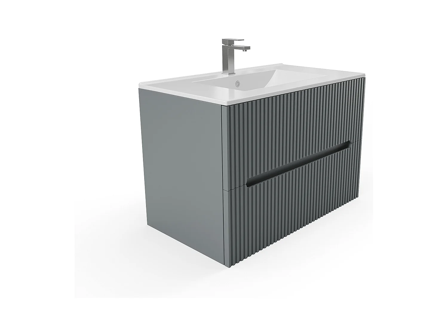 Ophængt badeværelsesmøbel med nedfældet håndvask - Stribet gråt - 80 cm - PAVANI
