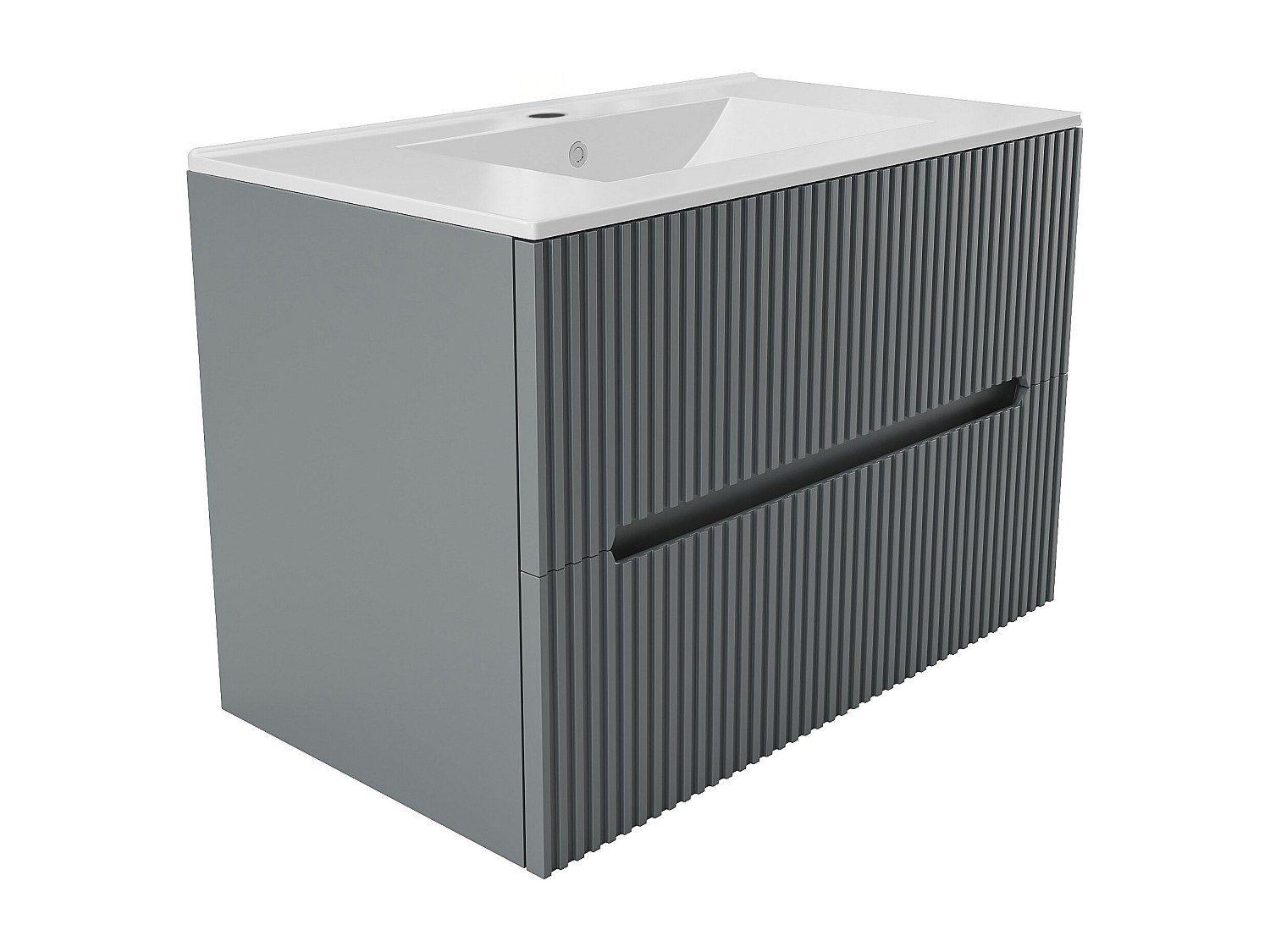 Waschbeckenunterschrank hängend mit Einbauwaschbecken - 80 cm - Grau geripp günstig online kaufen