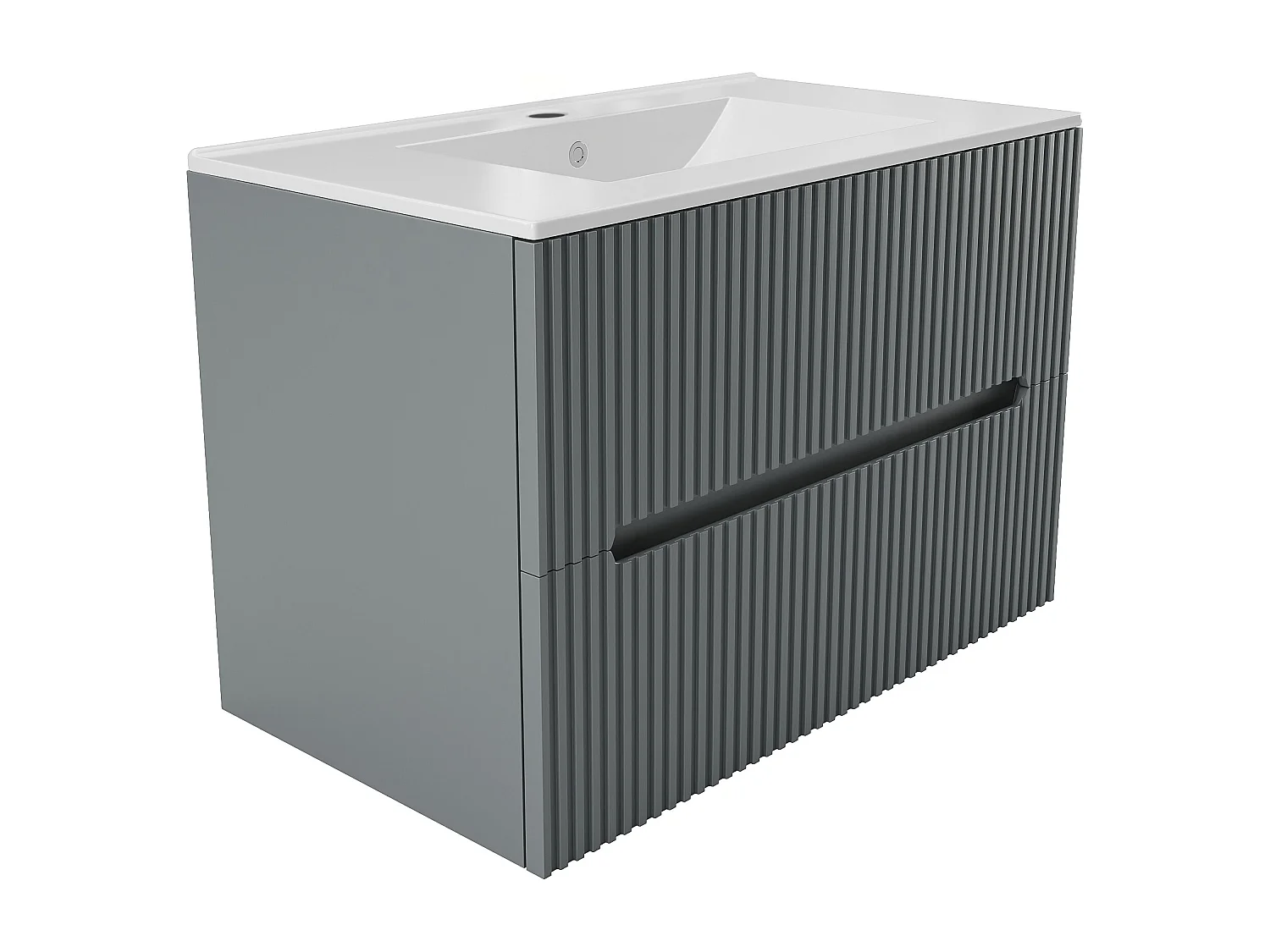 Meuble de salle de bain suspendu avec vasque à encastrer - Strié gris - 80 cm - PAVANI