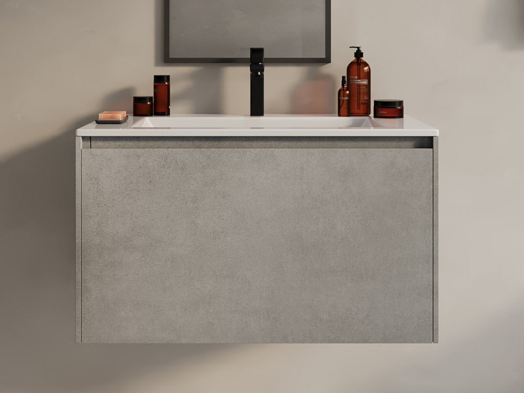 Waschbeckenunterschrank hängend mit Einbauwaschbecken - 80 cm - Betongrau - SOSTHENE