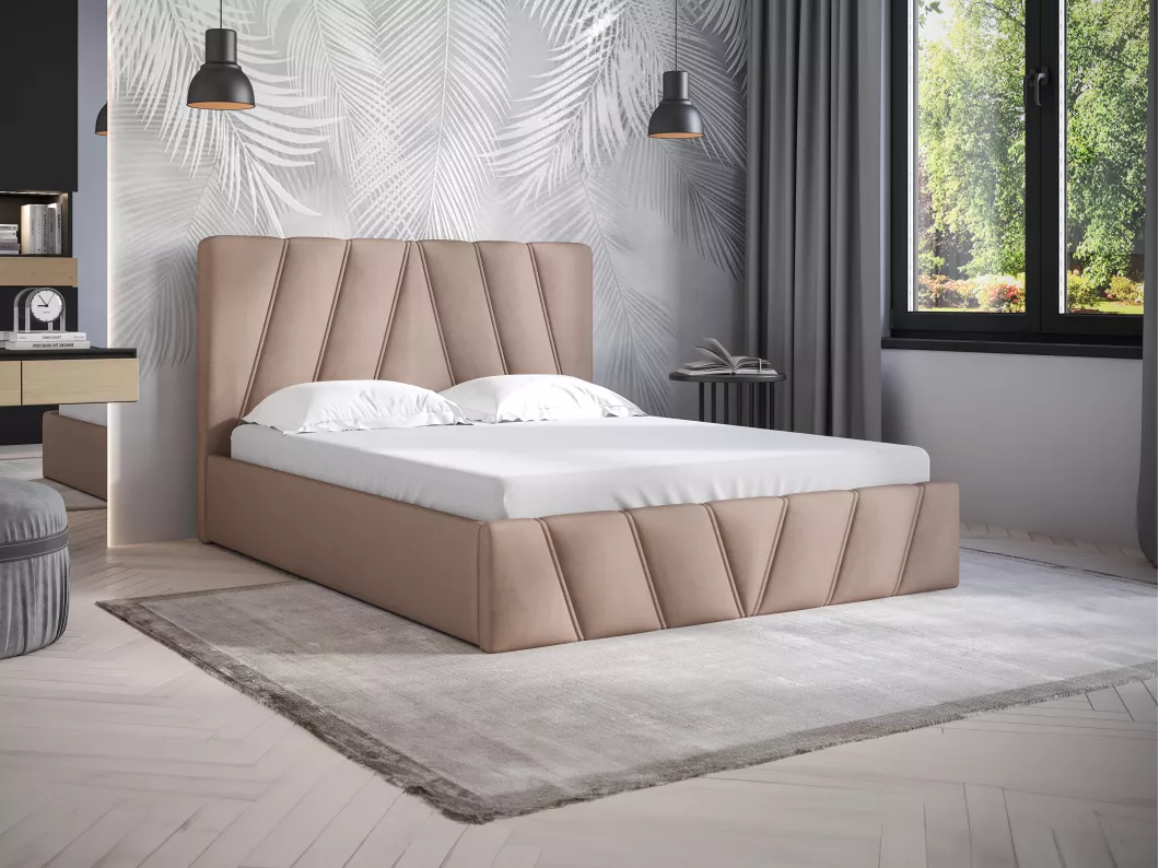 Kauf Unique Bett mit Bettkasten - 140 x 190 cm - Samt - Beige - LIDAMA von Pascal Morabito