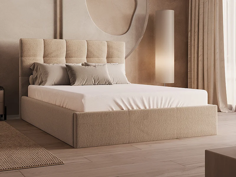 Letto con contenitore 140 x 190 cm Velluto Beige - MIRDAL di PASCAL MORABITO