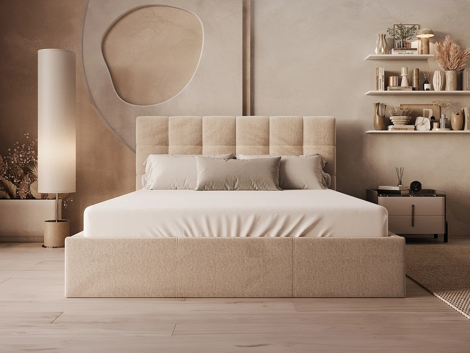 Bed met opbergruimte 160 x 200 cm - Fluweel - Beige - MIRDAL van Pascal Morabito