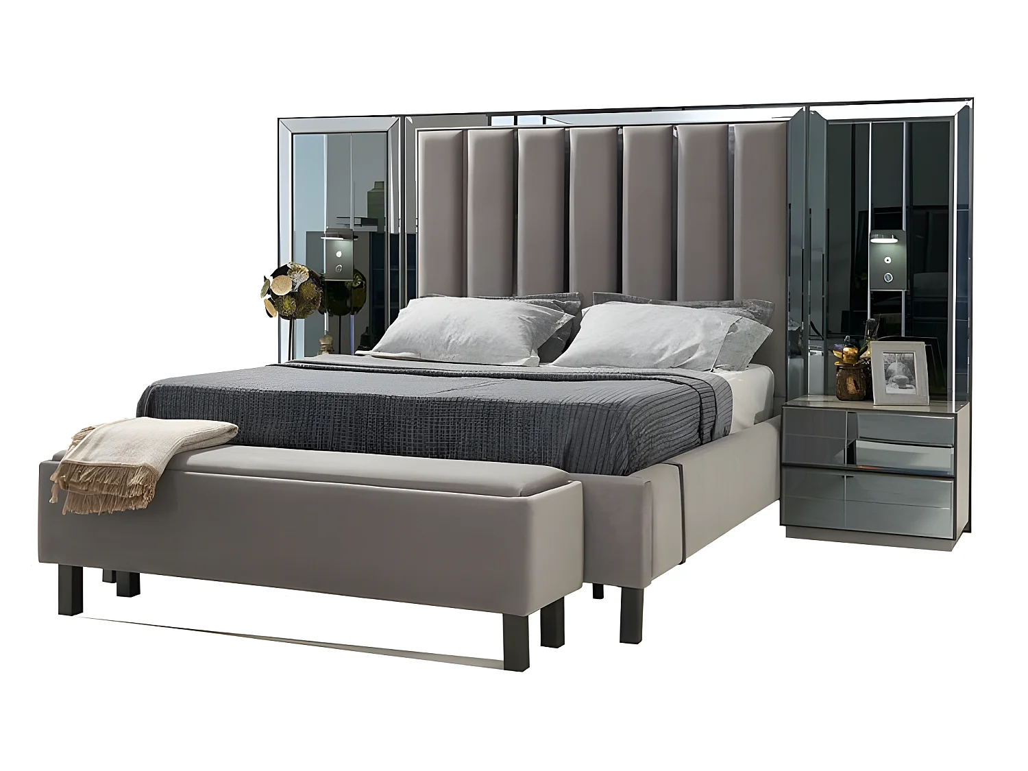 Betten Design Bett Polster Schlafzimmer Hotel Design Doppelbett Metall Taupe Neu