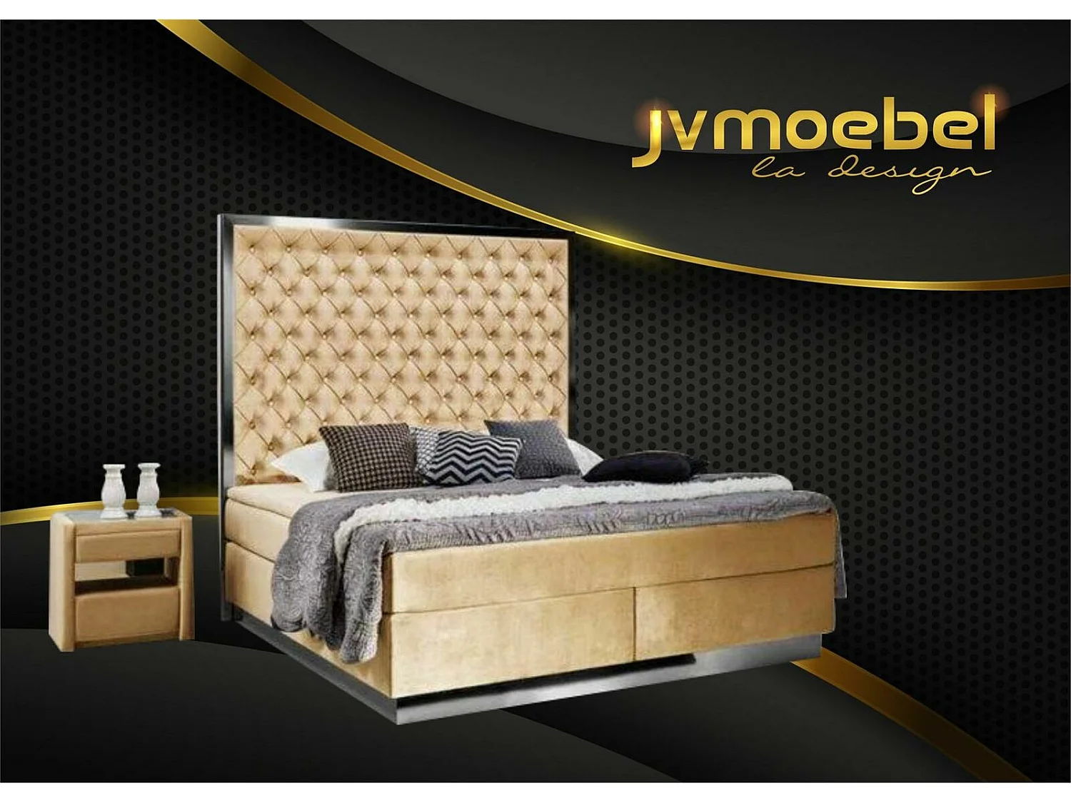 Komplettes Bett Boxspring Betten Luxus Design Schlafzimmer Möbel Edelstahl Neu