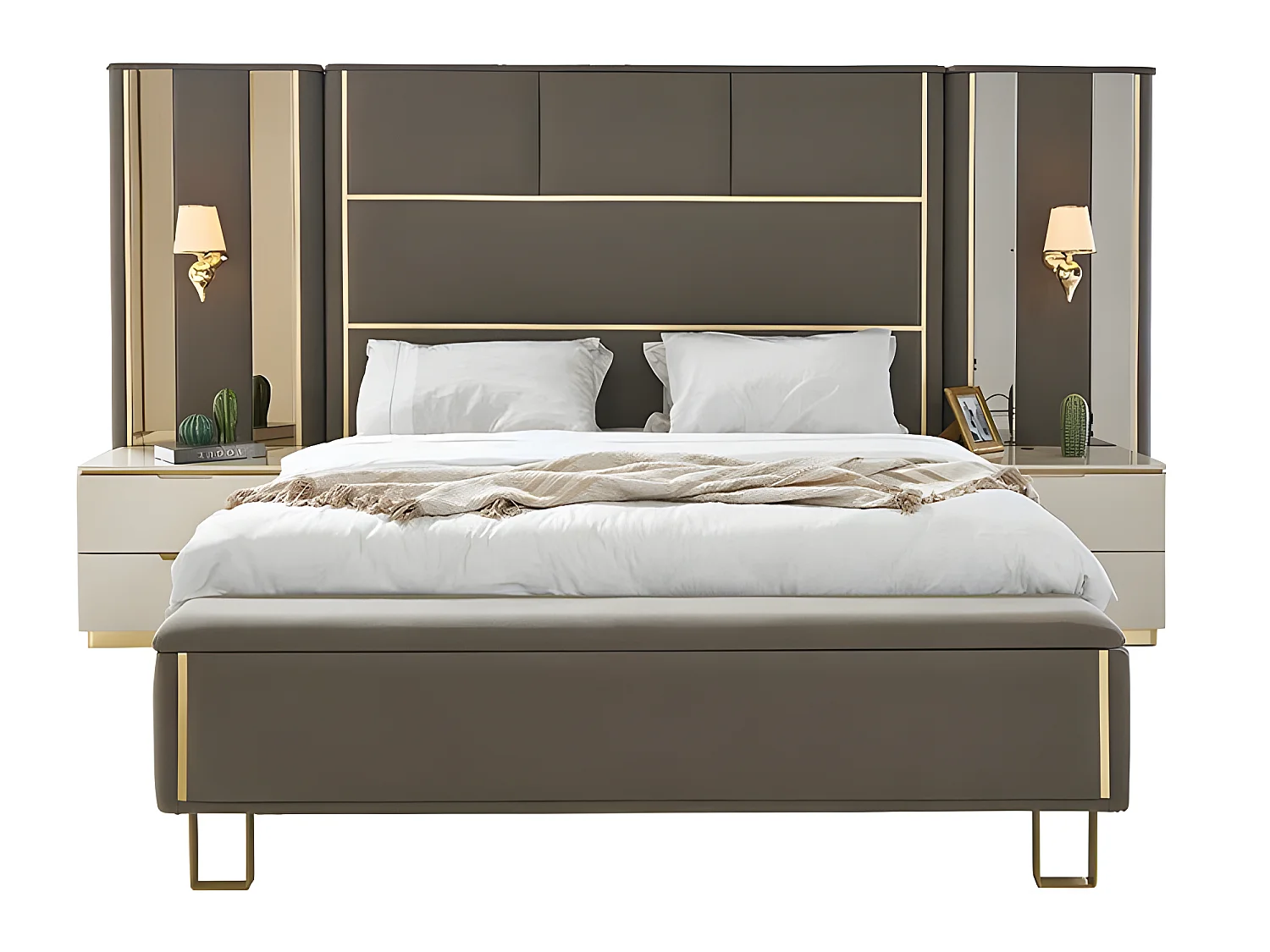 Taupe Polster Betten Doppelbett Holz Schlafzimmer Möbel Hotel Polster 180x200