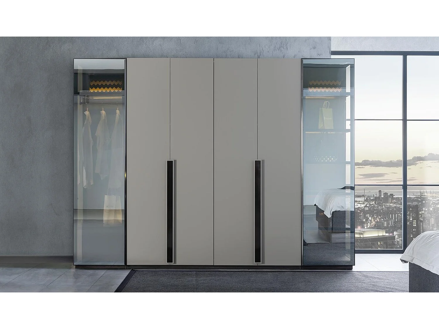 Eleganter Schlafzimmer Kleiderschrank Glasschrank Durchsichtige Fronten Schrank