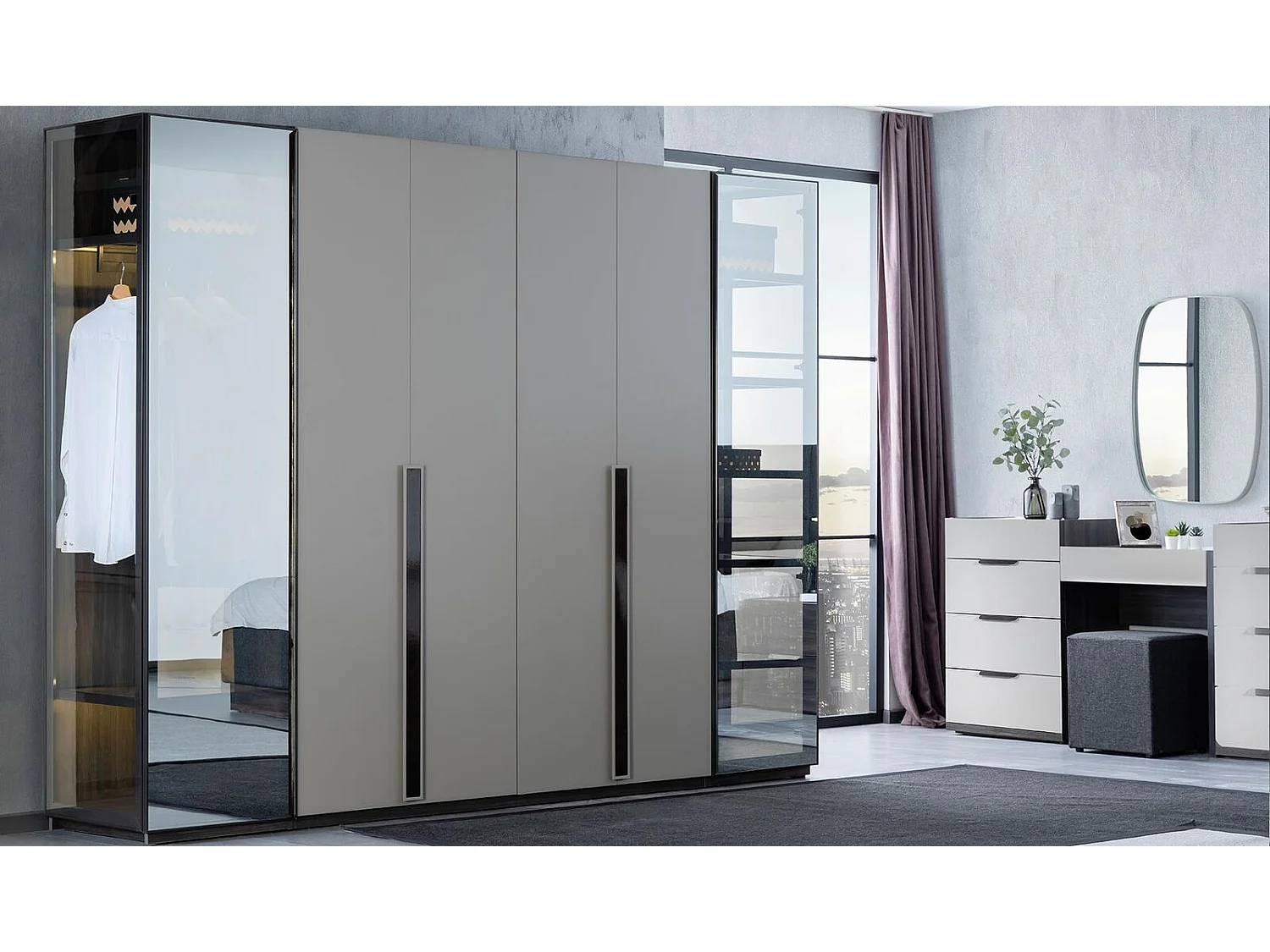 Eleganter Schlafzimmer Kleiderschrank Glasschrank Durchsichtige Fronten Schrank