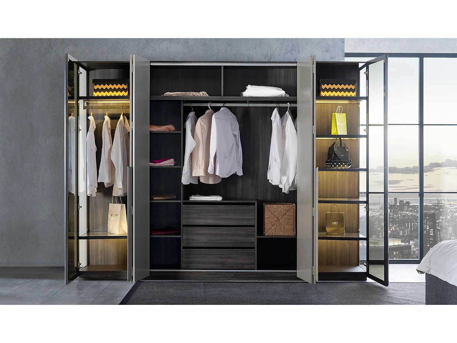 Eleganter Schlafzimmer Kleiderschrank Glasschrank Durchsichtige Fronten Schrank