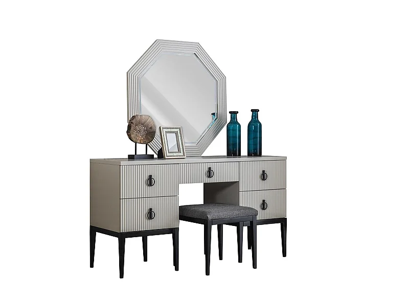 Schminktisch mit Spiegel Grauer Schlafzimmer JV Möbel Design Konsol Hocker Neu