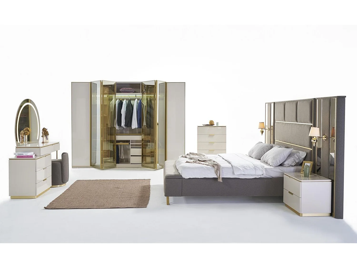 Schminktisch Set Konsole Spiegel Schlafzimmer Möbel Design Hocker Set Neu