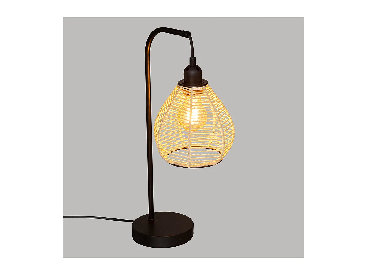 Lampe à poser en métal Noir et abat-jour corde H 47.5 cm