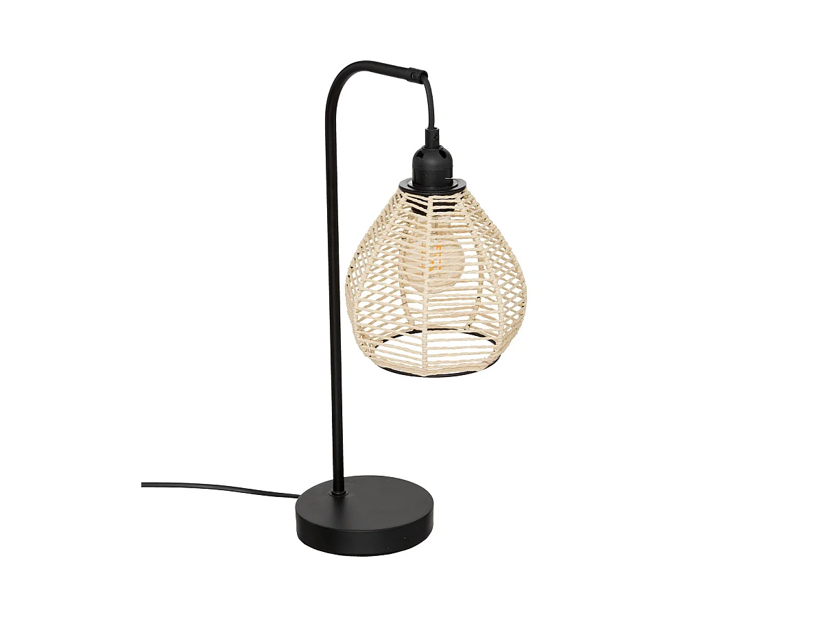 Lampe à poser en métal Noir et abat-jour corde H 47.5 cm